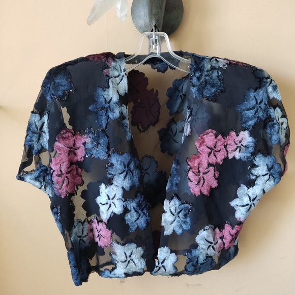 Sheer Embroidered Floral Cropped Bolero Shrug - Picture 7 of 8